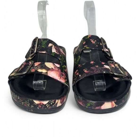 Authentic GIVENCHY Black Floral Print Leather Dual Strap Slides Size EU38 - Picture 3 of 12